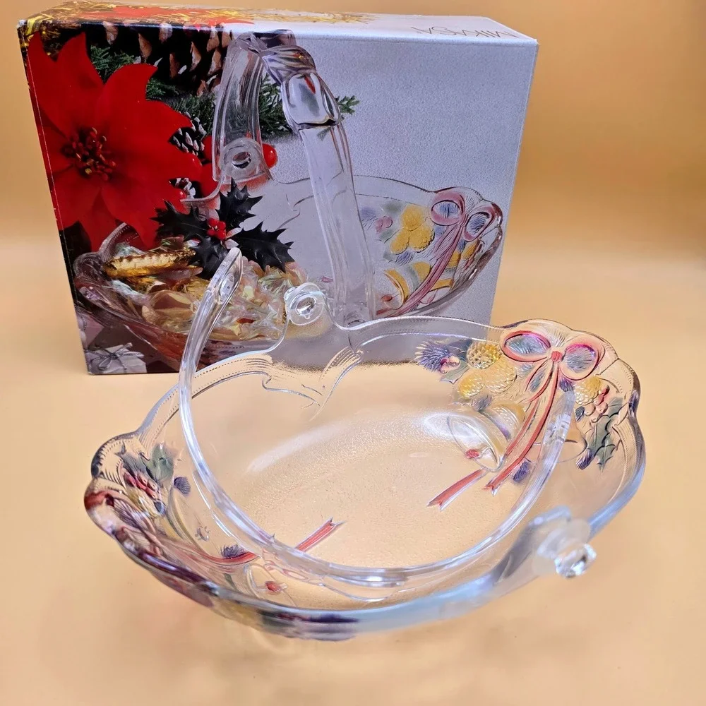 Mikasa Festive Bells Glass Basket‎ with Handle Christmas WY160/524 Japan Clear